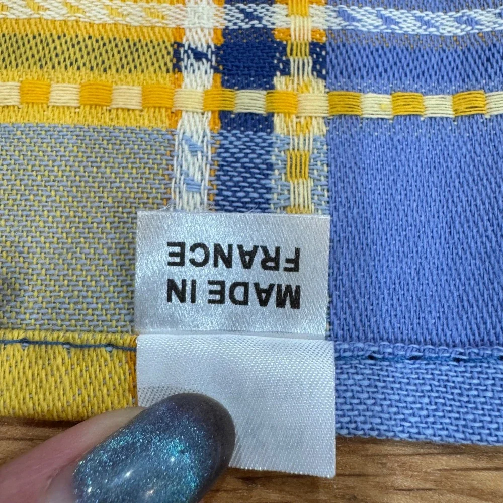 Set of 2 French Provencal Blue Yellow 100% Cotton Napkins Made in France Summer
